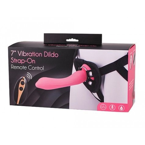 Розовый поясной фаллоимитатор с вибрацией 7INCH VIBRATION DILDO STRAP-ON - 18 см.